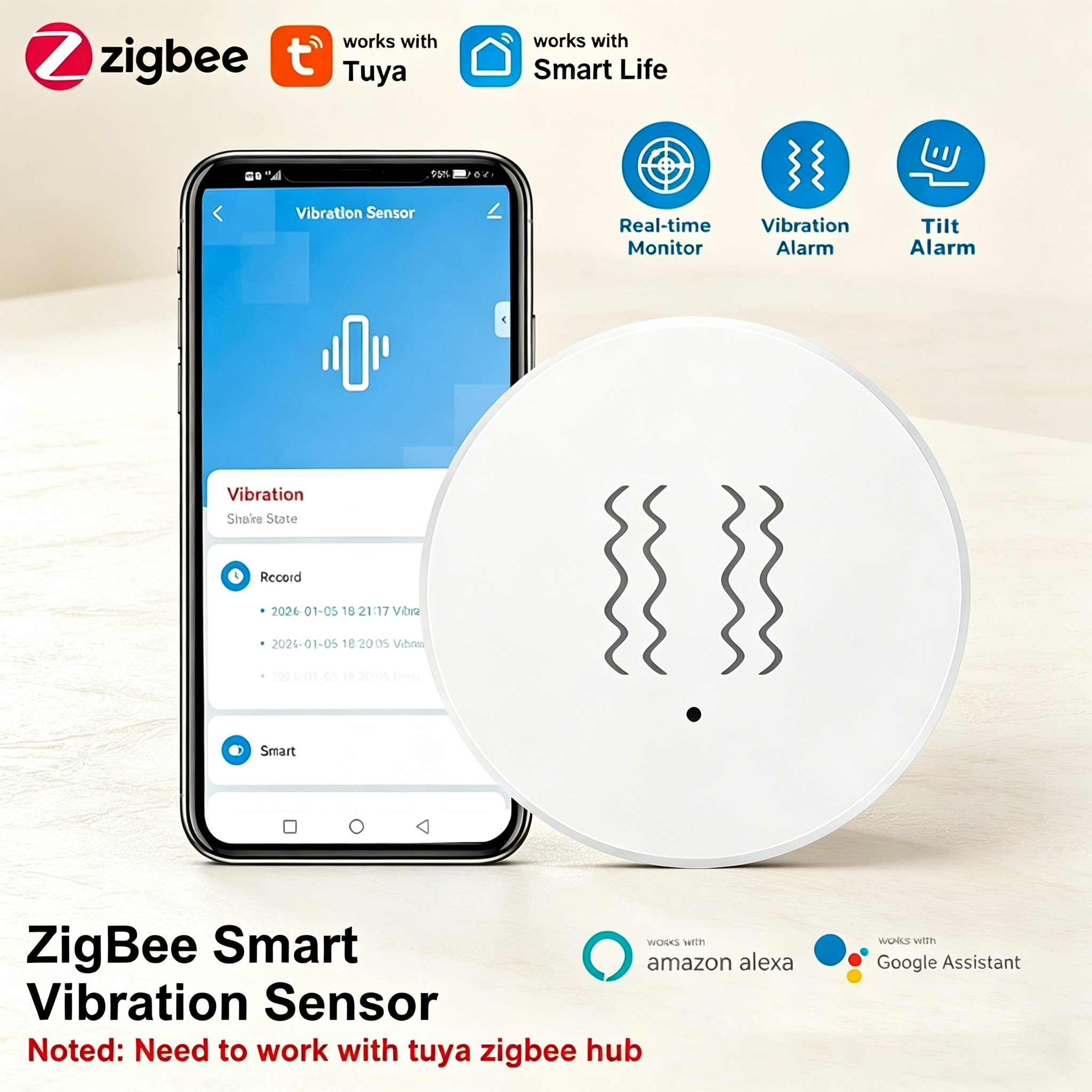 Smart Home Security System - Tuya ZigBee Smart Vibration & Tilt