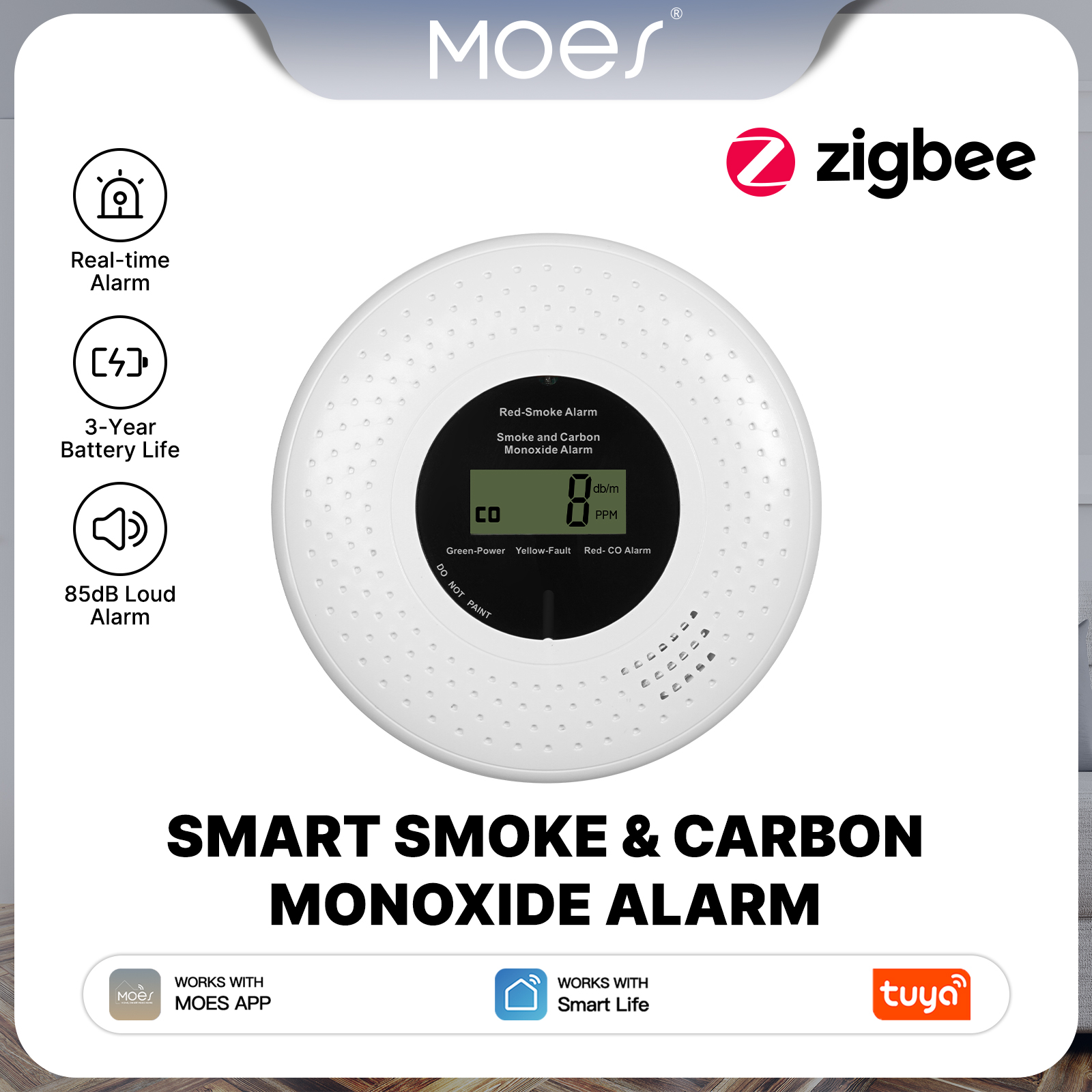 Smart Smoke Detector - MOES Tuya Zigbee Smart Smoke Carbon