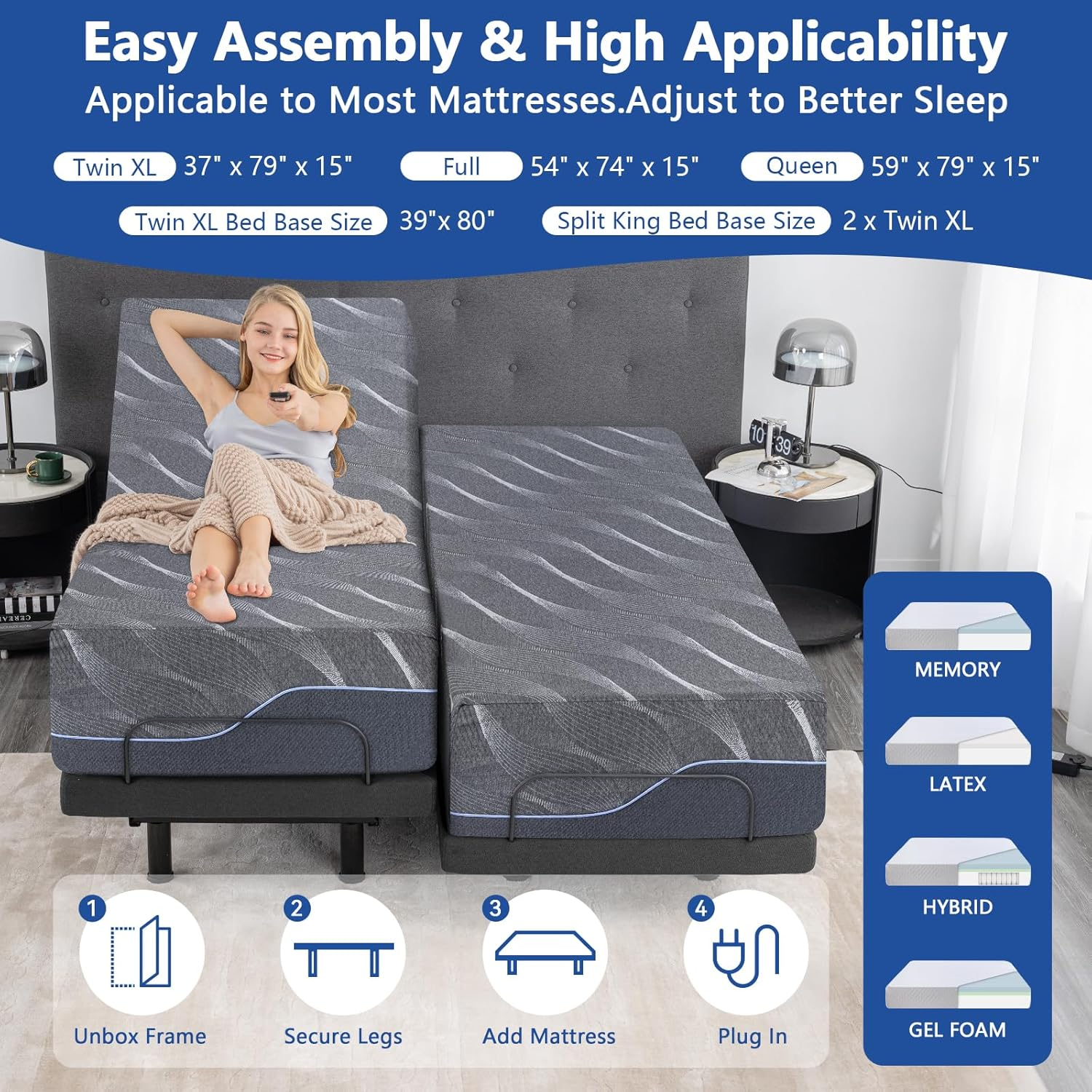 Twin XL Adjustable Bed Frame w - Smart Home Xl のレビューと価格